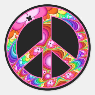 Peace Sign Fractal Groovy Trip Classic Round Sticker