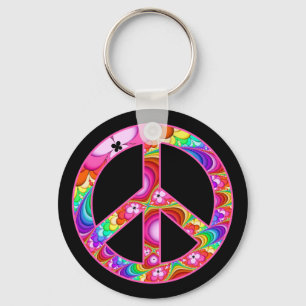 Peace Sign Fractal Groovy Trip Keychain