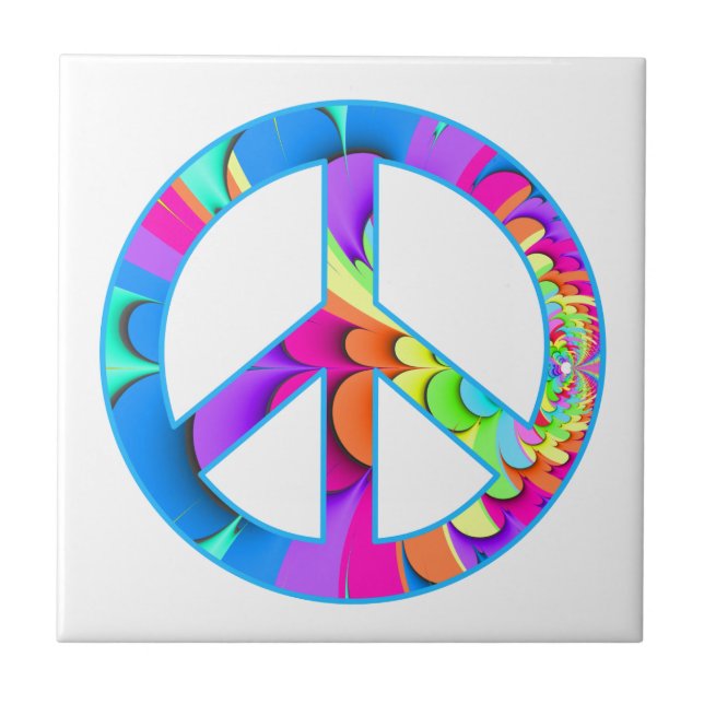 Peace Sign Fractal Summer Palette Ceramic Tile (Front)