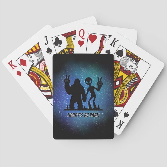 Peace Sign Galactic Personalized Sasquatch & Alien Playing Cards (Back)