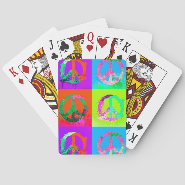 Peace sign groovy tie dye graffiti spray paint art playing cards (Back)