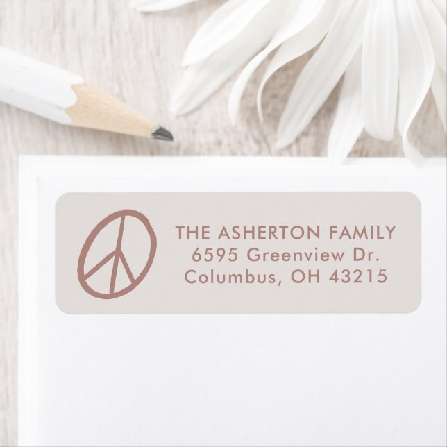 Peace sign hand drawn pink neutral return address (Insitu)