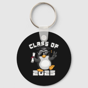 Peace Sign Hand Penguin Cl Of 2025 Graduation Keychain