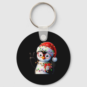 Peace Sign Hand Penguin Santa Christmas Penguin Pa Keychain