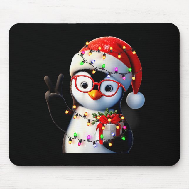 Peace Sign Hand Penguin Santa Christmas Penguin Pa Mouse Pad (Front)