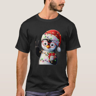 Peace Sign Hand Penguin Santa Christmas Penguin Pa T-Shirt