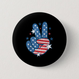 Peace Sign Hand Usa Flag 4th Of July Patriotic Men 2 Inch Round Button