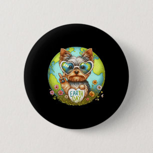 Peace Sign Hand Yorkshire Terrier Kids Mens Womens 2 Inch Round Button