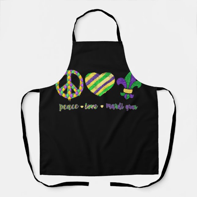 Peace Sign Heart Fleur De Lys Hippie Peace Love Apron (Front)