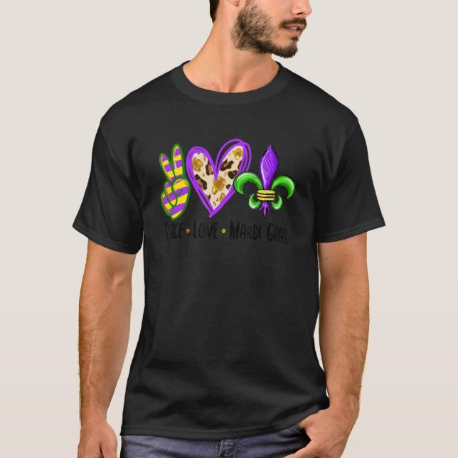 Peace Sign Heart Fleur De Lys Peace Love Mardi Gra T-Shirt (Front)