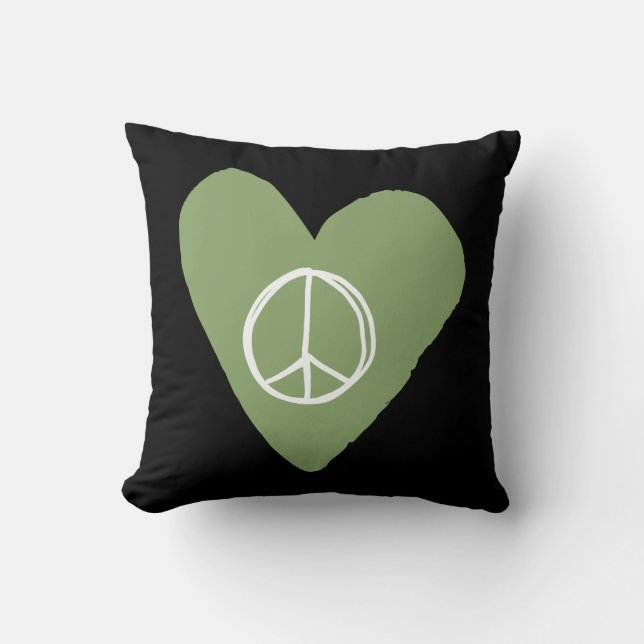 Peace Sign Heart Throw Pillow (Front)