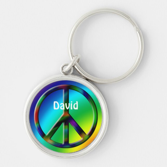 Peace Sign Hippie Personalized Keychain (Front)