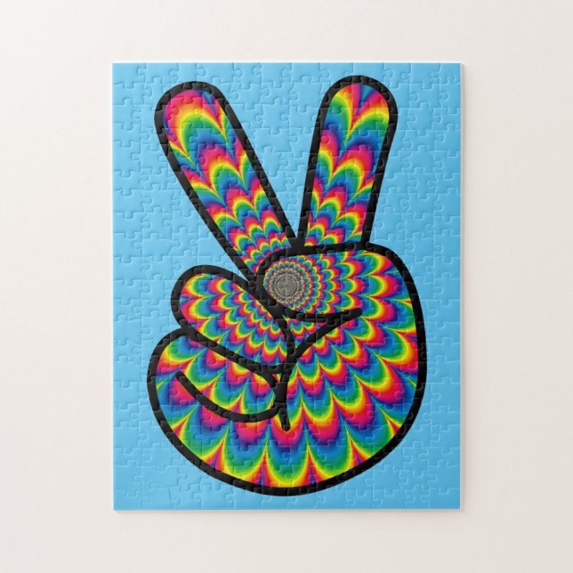 PEACE SIGN HIPPIE PSYCHEDELIC COLORS JIGSAW PUZZLE (Vertical)