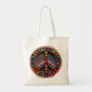 peace sign lit up with lights tote bag