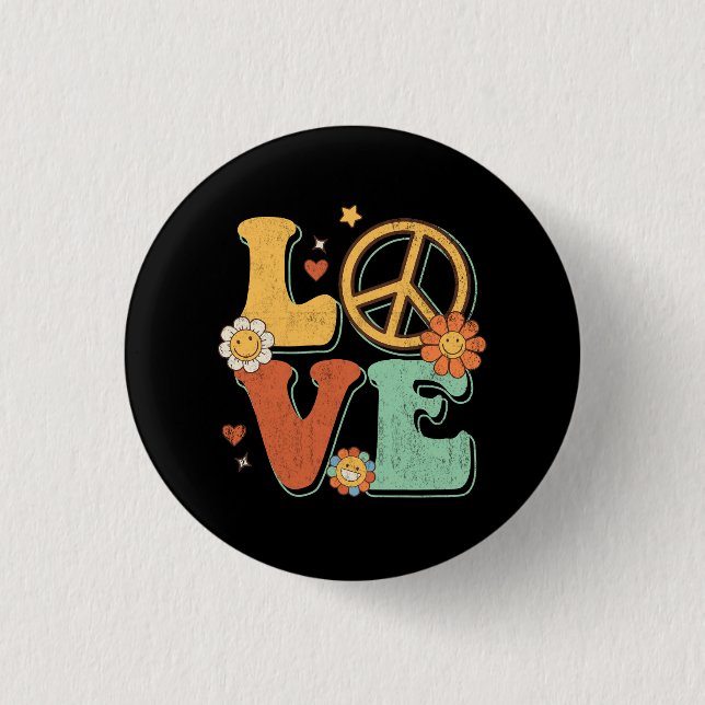 Peace Sign Love 60s 70s Costume Groovy Hippie Them 1 Inch Round Button (Front)