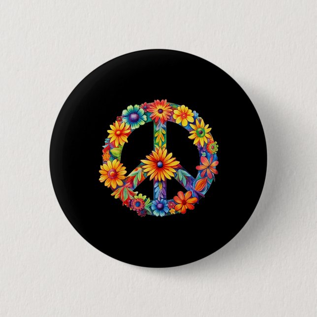 PEACE SIGN LOVE 60s 70s Groovy Hippie Costume Hall 2 Inch Round Button (Front)