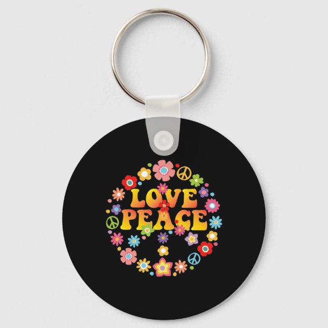 PEACE SIGN LOVE  60s 70s Tie Die Hippie Costume   Keychain (Front)