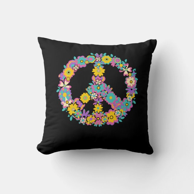 Peace Sign Love 60s 70s Tie Dye Hippie Costume Flo Throw Pillow (Front)
