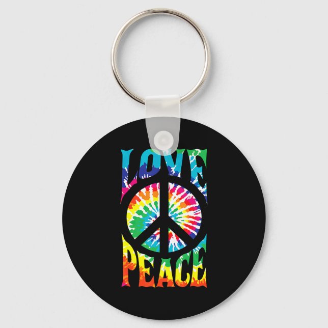 Peace Sign Love 60S 70S Tie Dye Hippie Costume  Keychain (Front)