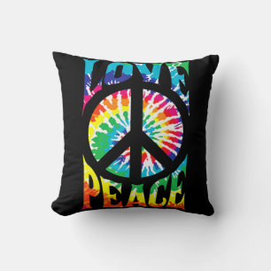 Peace Sign Love 60S 70S Tie Dye Hippie Costume  Throw Pillow