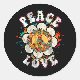 Peace Sign Love Flower 60S 70S Tie Dye Hippie Cost Classic Round Sticker