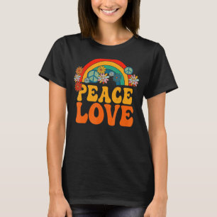 Peace Sign Love Retro Vintage 60s 70s Groovy Rainb T-Shirt