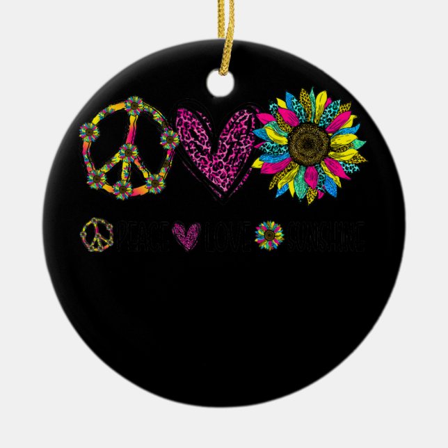 Peace Sign Love Sunshine Cute Sunflower Graphic  Ceramic Ornament (Front)