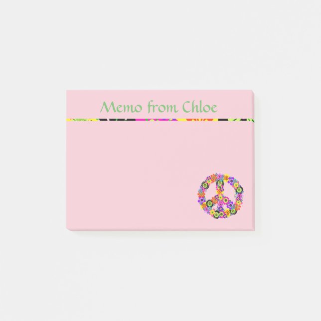 Peace Sign Memo From in Pink Post-it Notes (Front)
