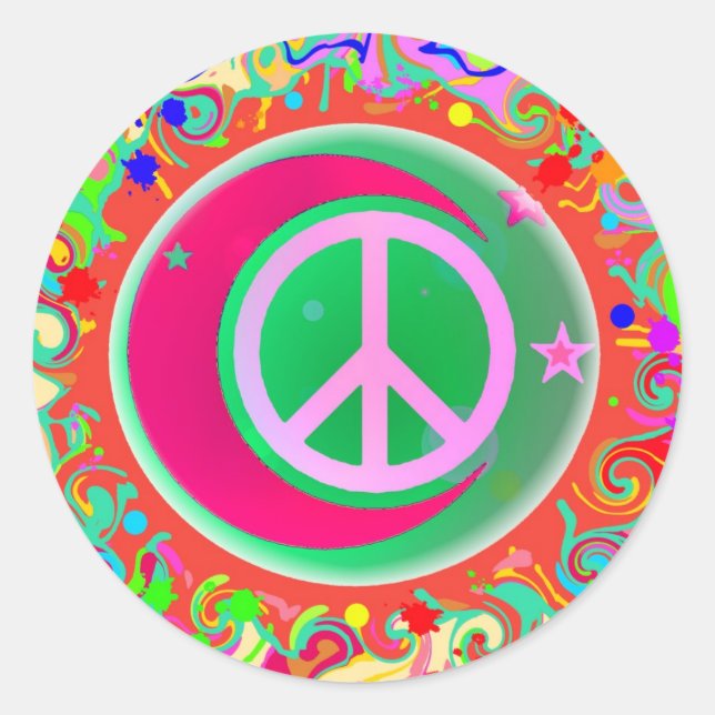 Peace Sign, Moon, Stars & Everything Classic Round Sticker (Front)