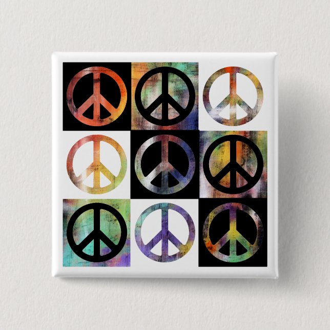 Peace Sign Mosaic 2 Inch Square Button (Front)