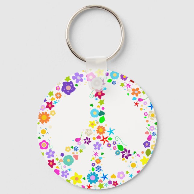 Peace sign of Flowers Keychain (Front)