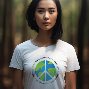 Peace Sign on Earth Text T-Shirt