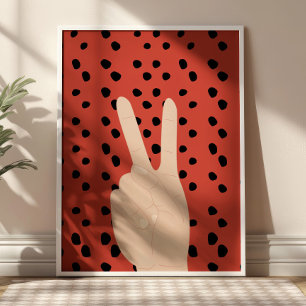 Peace Sign on Red Dotted Background Preppy Poster