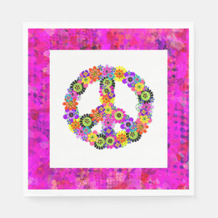 Peace Sign on White Petals Napkin