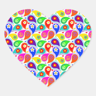 Peace Sign Paisleys   Heart Shape Heart Sticker