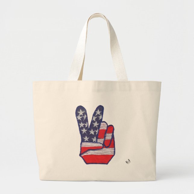 Peace Sign Patch Large Tote Bag (Front)