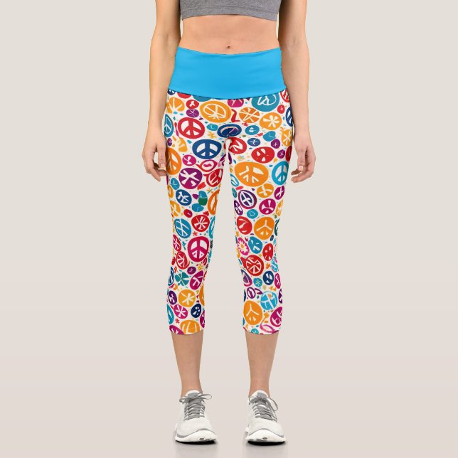 Peace Sign Pattern Capri Leggings (Front)