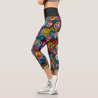 Peace Sign Pattern Capri Leggings