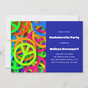Peace Sign Pattern Groovy Sixties Bachelorette Invitation