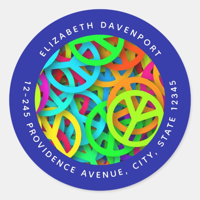 Peace Sign Pattern Groovy Sixties Vibe Address Classic Round Sticker (Front)