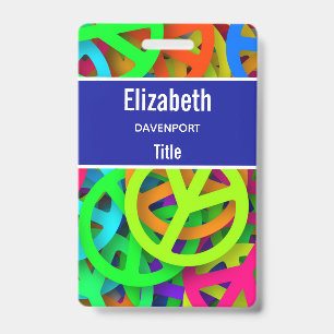 Peace Sign Pattern Groovy Sixties Vibe Badge