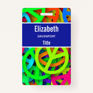 Peace Sign Pattern Groovy Sixties Vibe Badge