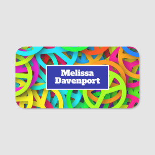 Peace Sign Pattern Groovy Sixties Vibe Name Tag