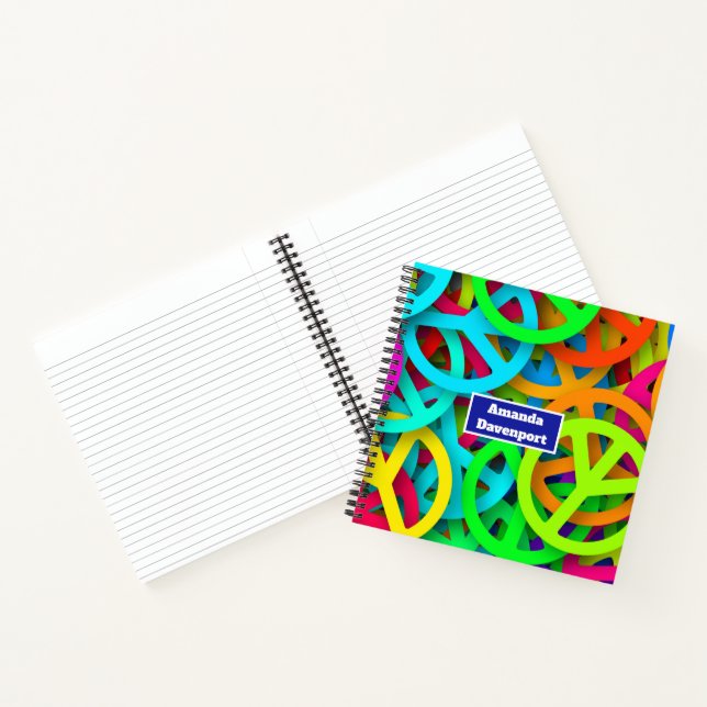 Peace Sign Pattern Groovy Sixties Vibe Notebook (Inside)
