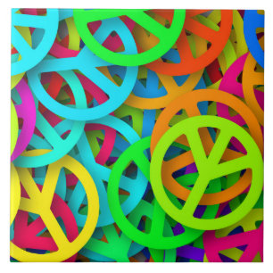Peace Sign Pattern Groovy Sixties Vibe Tile