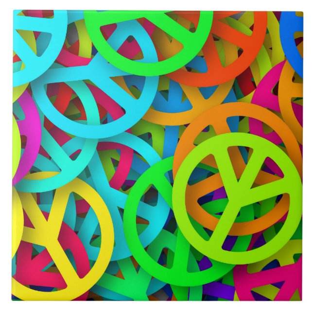 Peace Sign Pattern Groovy Sixties Vibe Tile (Front)