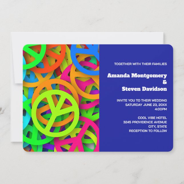 Peace Sign Pattern Groovy Sixties Vibe Wedding Invitation (Front)