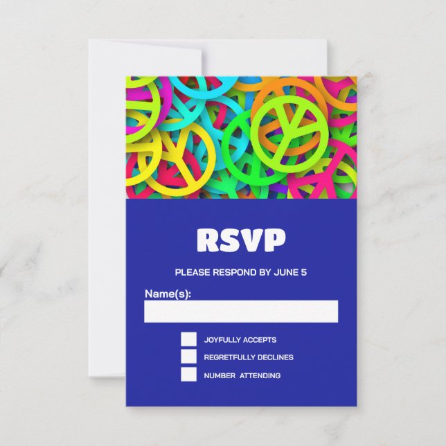 Peace Sign Pattern Groovy Sixties Vibe Wedding RSVP Card (Front)