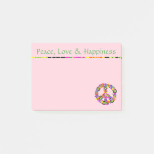 Peace Sign Peace Love & Happiness Pink Post-it Notes