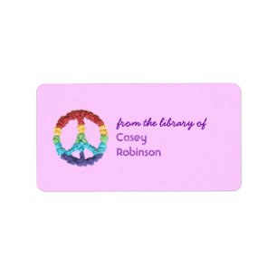 Peace sign personalized bookplate - pink label